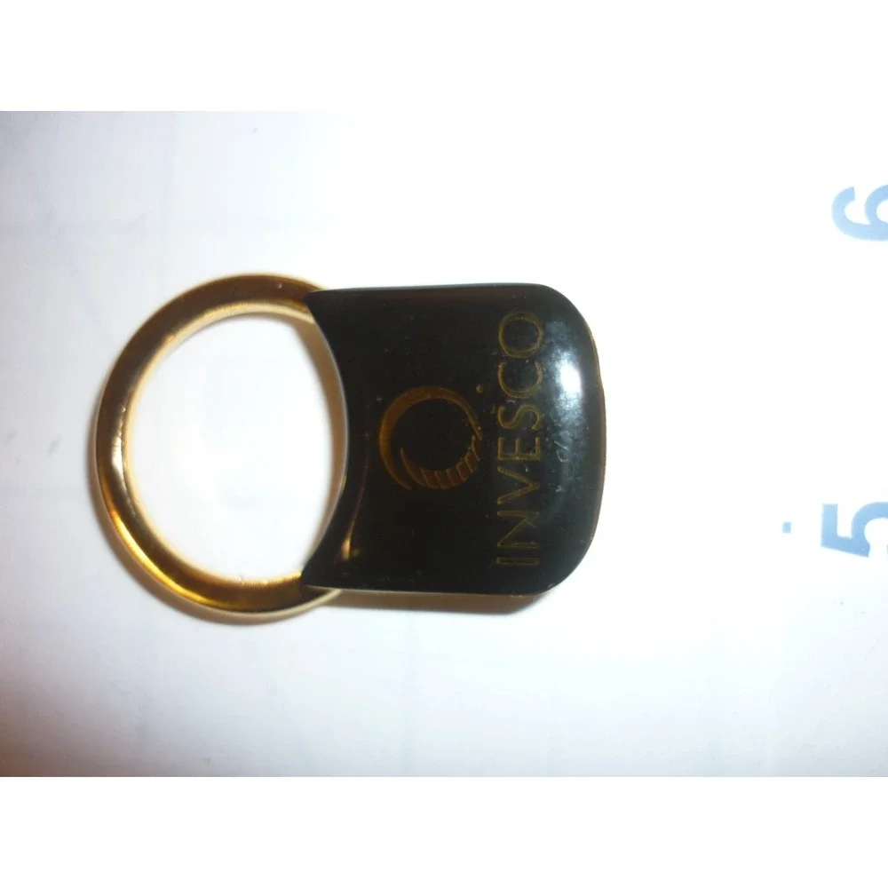Invesco Corporate Logo Gold Tone Black Enamel Padlock‎ Shape Keychain Key Ring